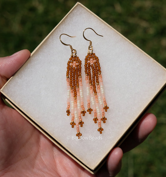 Woodsy Peach Fringe Earrings