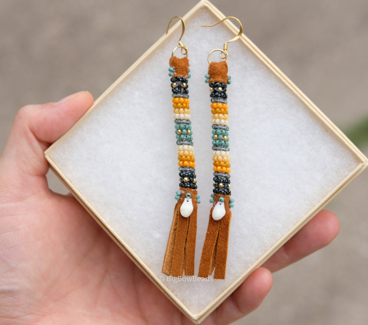 Picasso Turquoise and Black Buffalo Tail Earrings