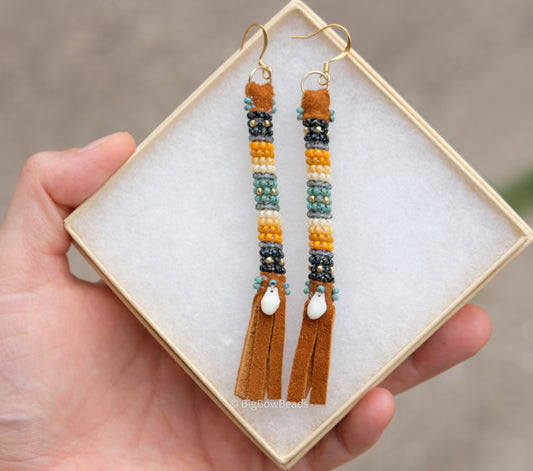 Picasso Turquoise and Black Buffalo Tail Earrings