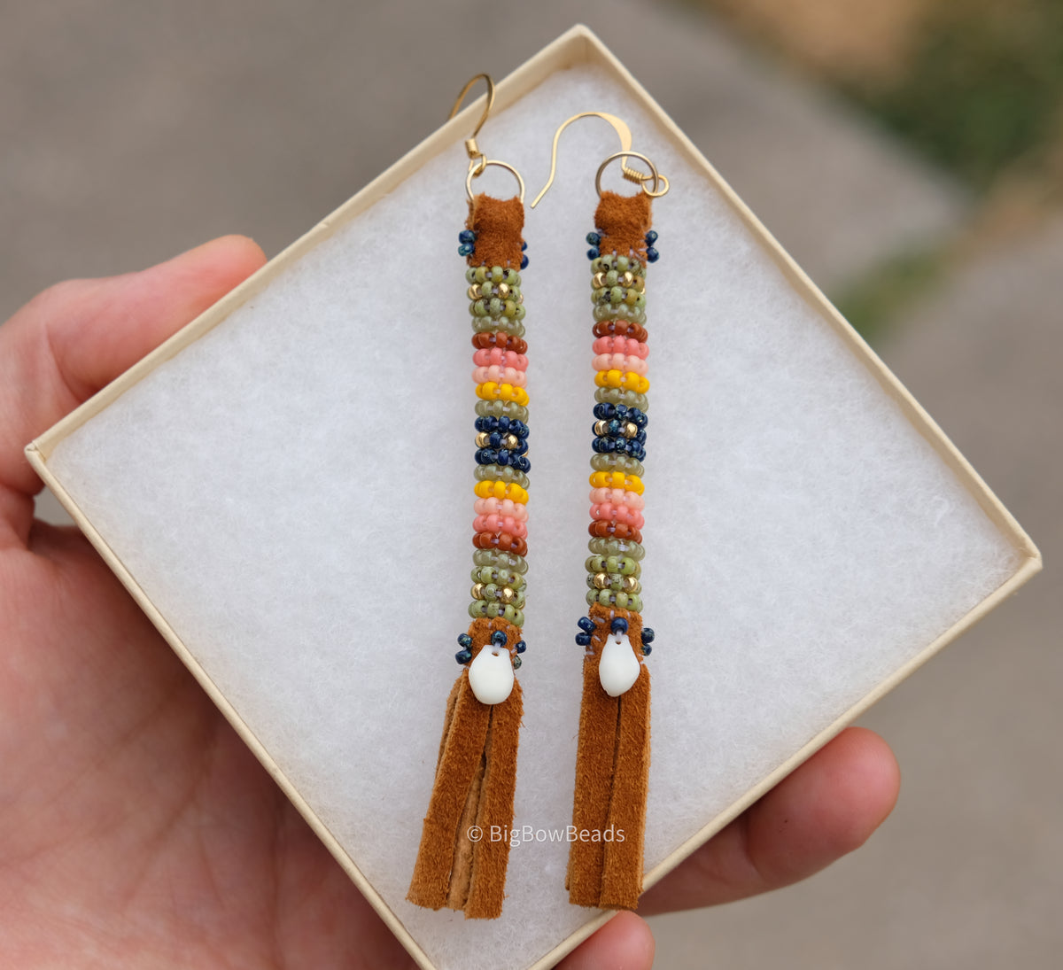 Picasso Blue and Green Buffalo Tail Earrings