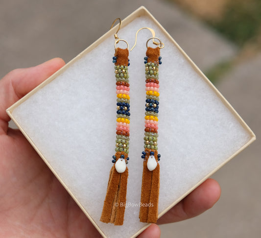Picasso Blue and Green Buffalo Tail Earrings