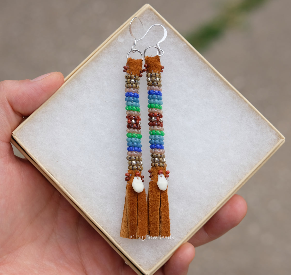 Picasso Orange and Brown Buffalo Tail Earrings