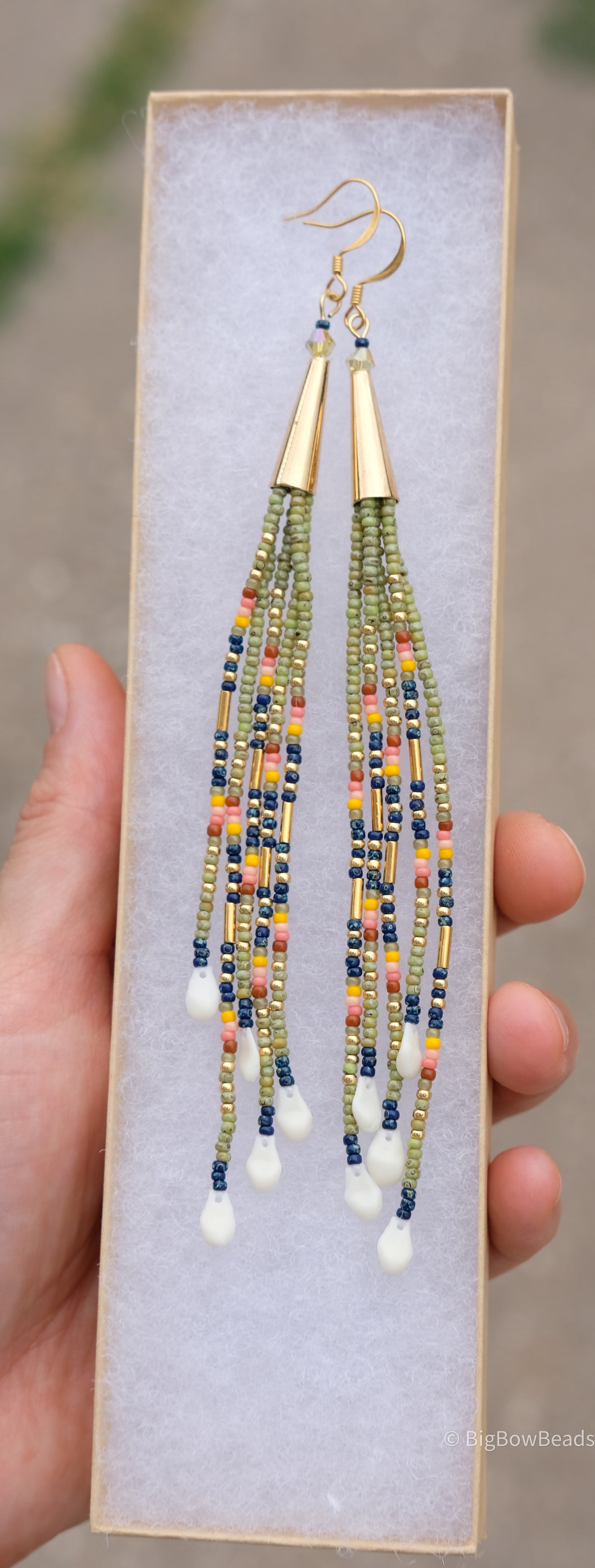 Picasso Blue and Green Cone Fringe Earrings