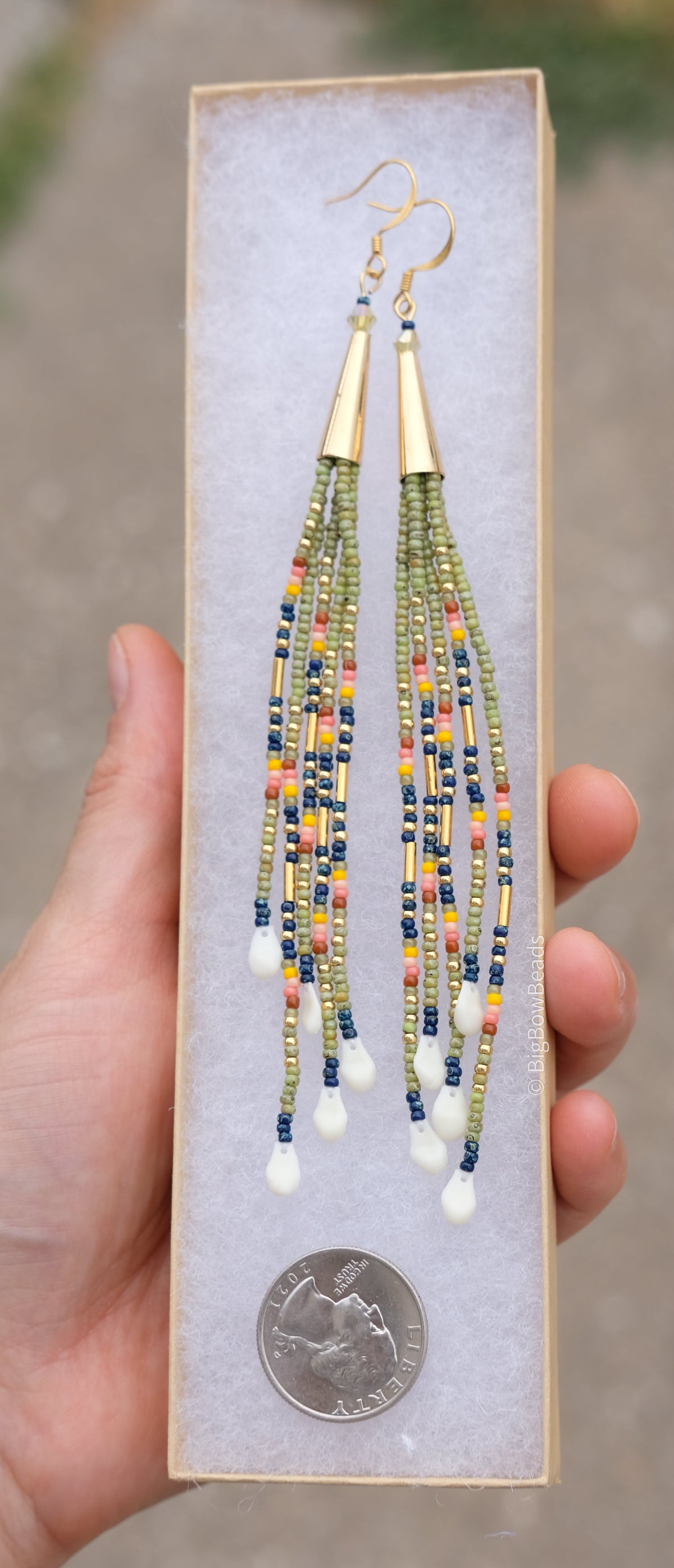 Picasso Blue and Green Cone Fringe Earrings