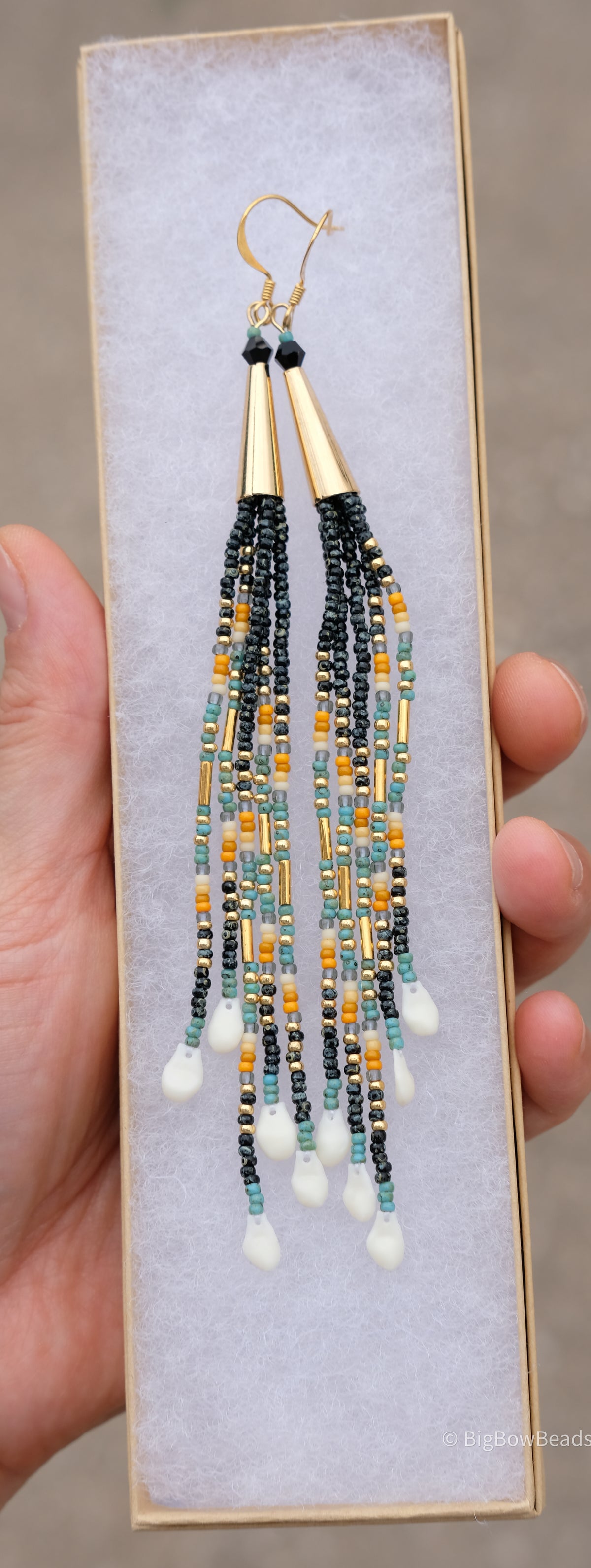 Picasso Turquoise and Black Cone Fringe Earrings