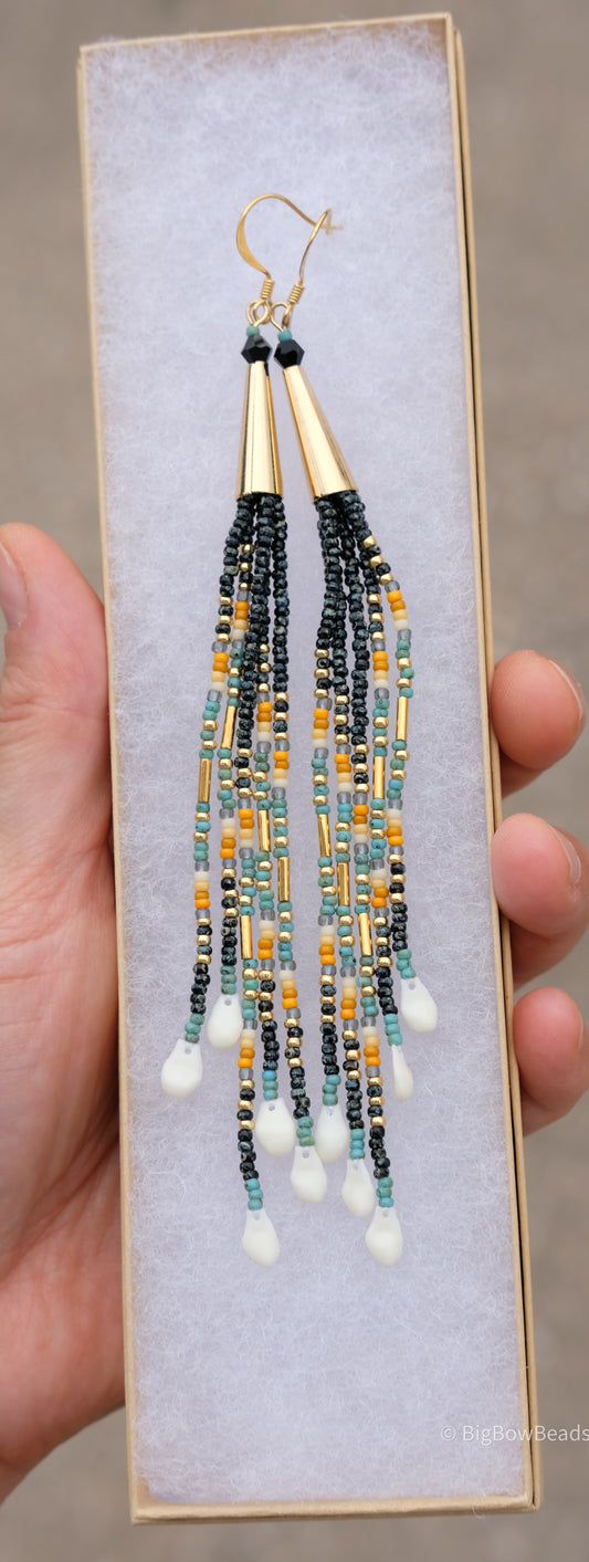 Picasso Turquoise and Black Cone Fringe Earrings