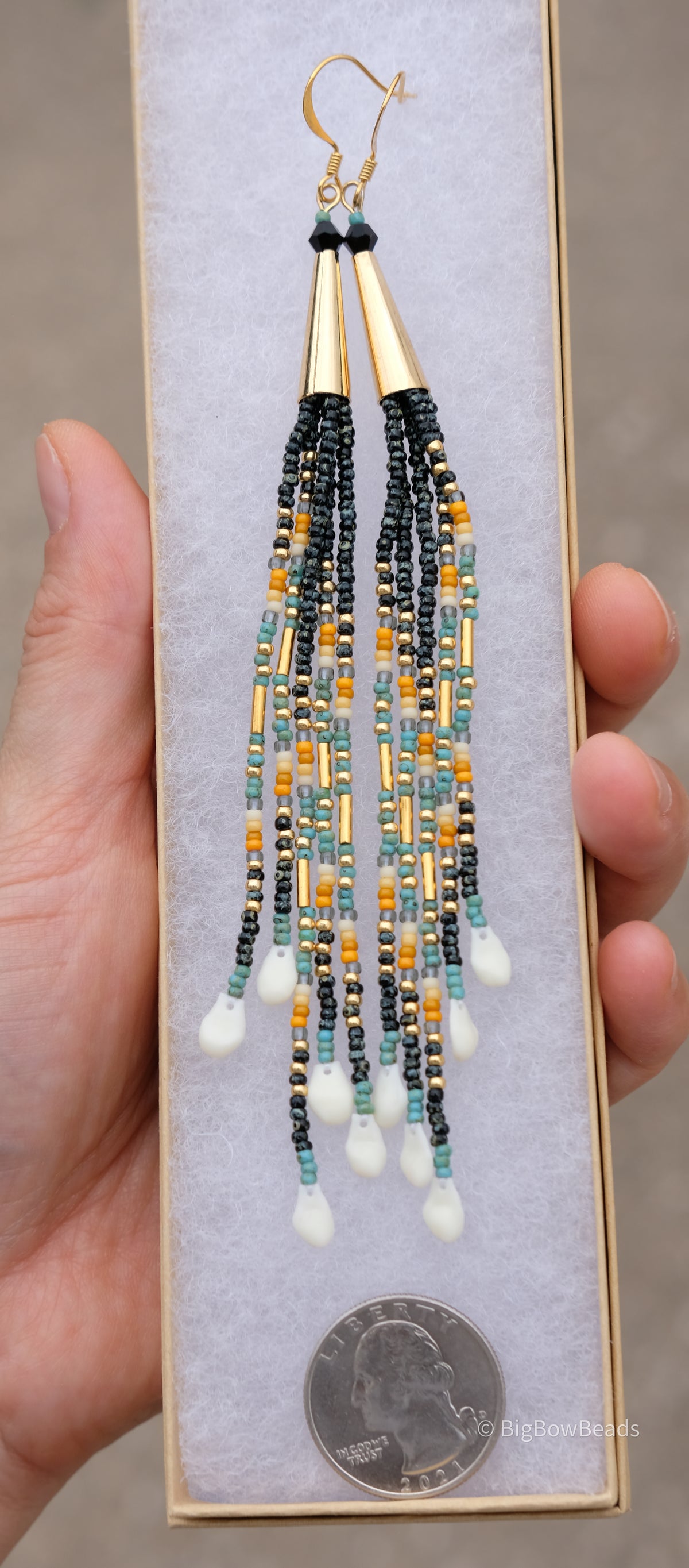 Picasso Turquoise and Black Cone Fringe Earrings