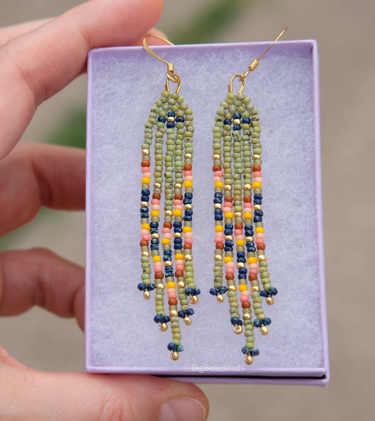 Picasso Blue and Green Mini Fringe Earrings