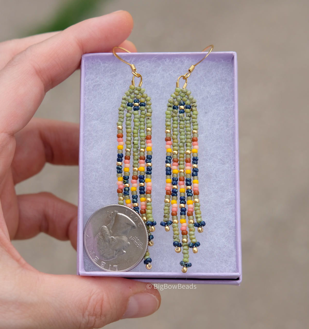Picasso Blue and Green Mini Fringe Earrings