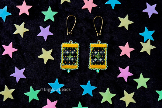 Green Woven Stars Earrings