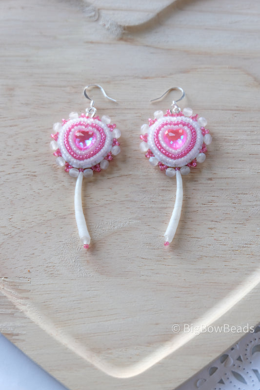 White Dentalium Heart Earrings