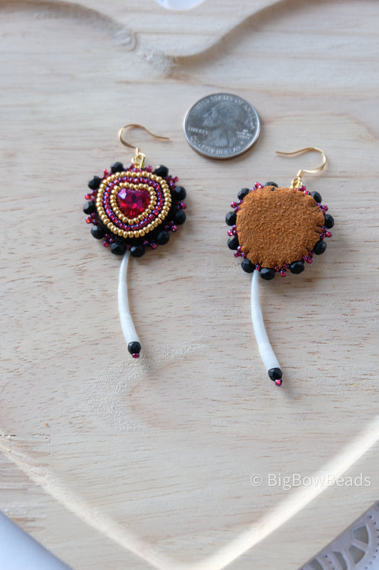 Black Dentalium Heart Earrings