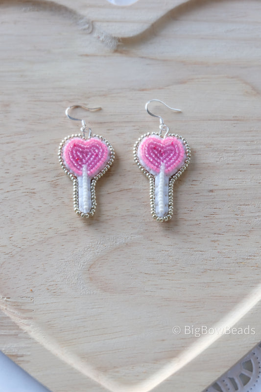 Pink Lollipop Candy Heart Earrings