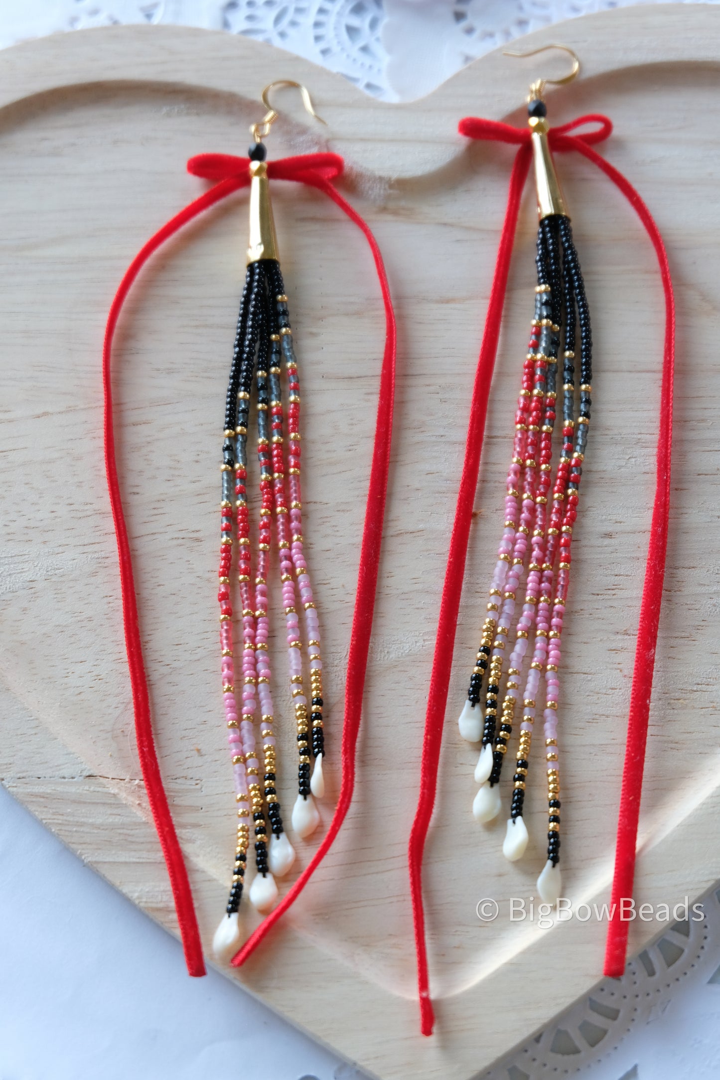 Red Bow Fringe Earrings