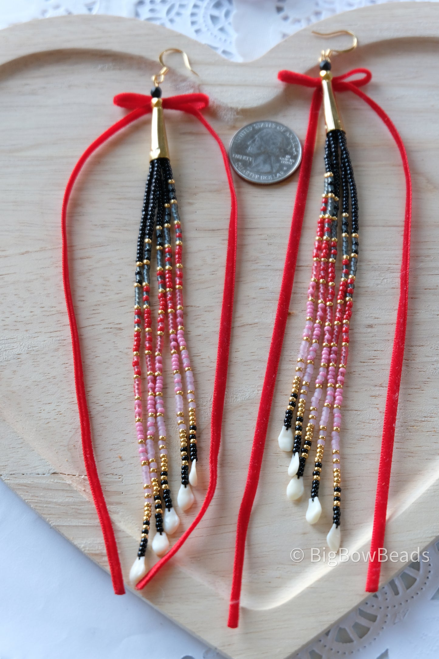 Red Bow Fringe Earrings