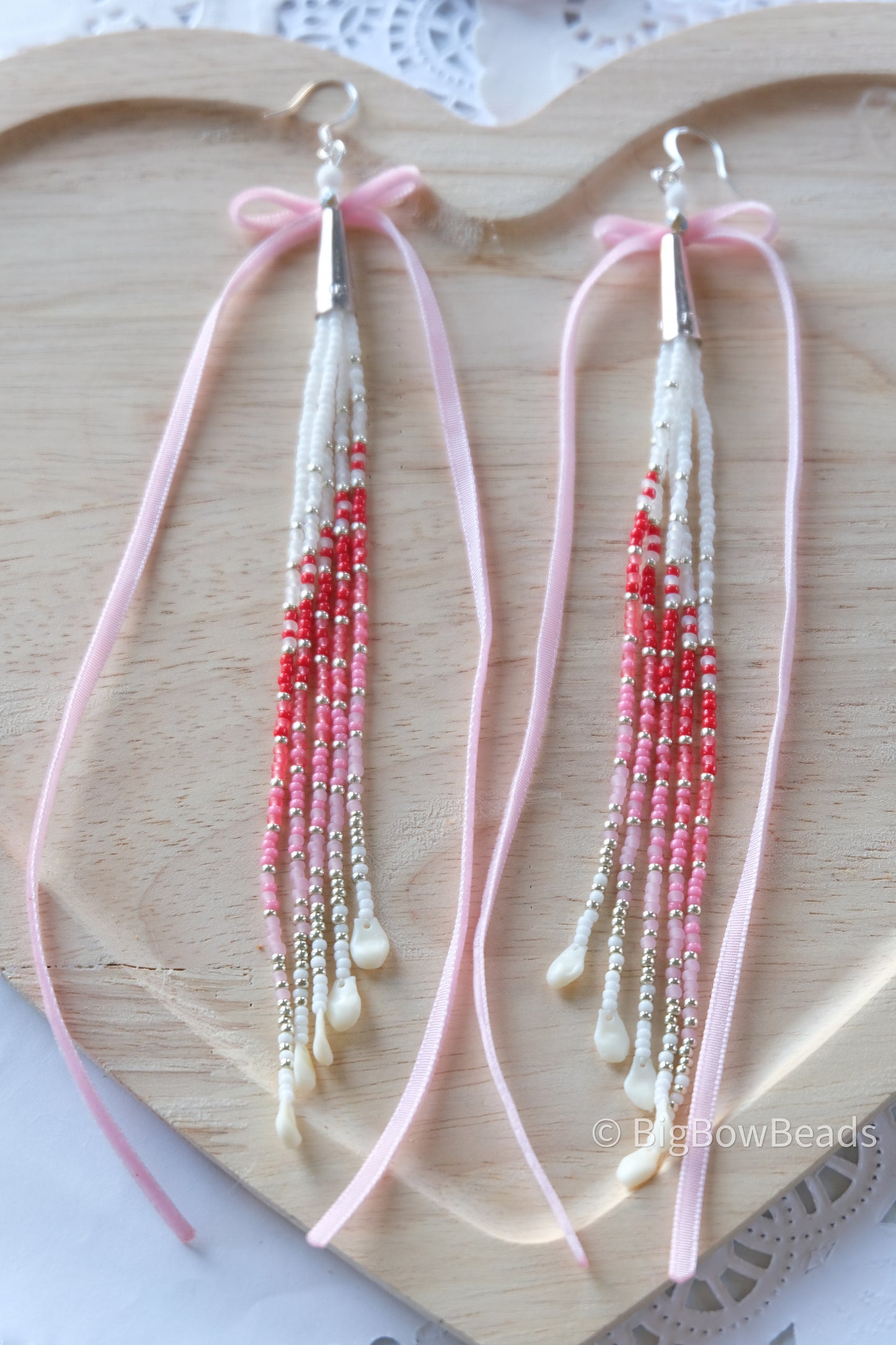 Pink Bow Fringe Earrings