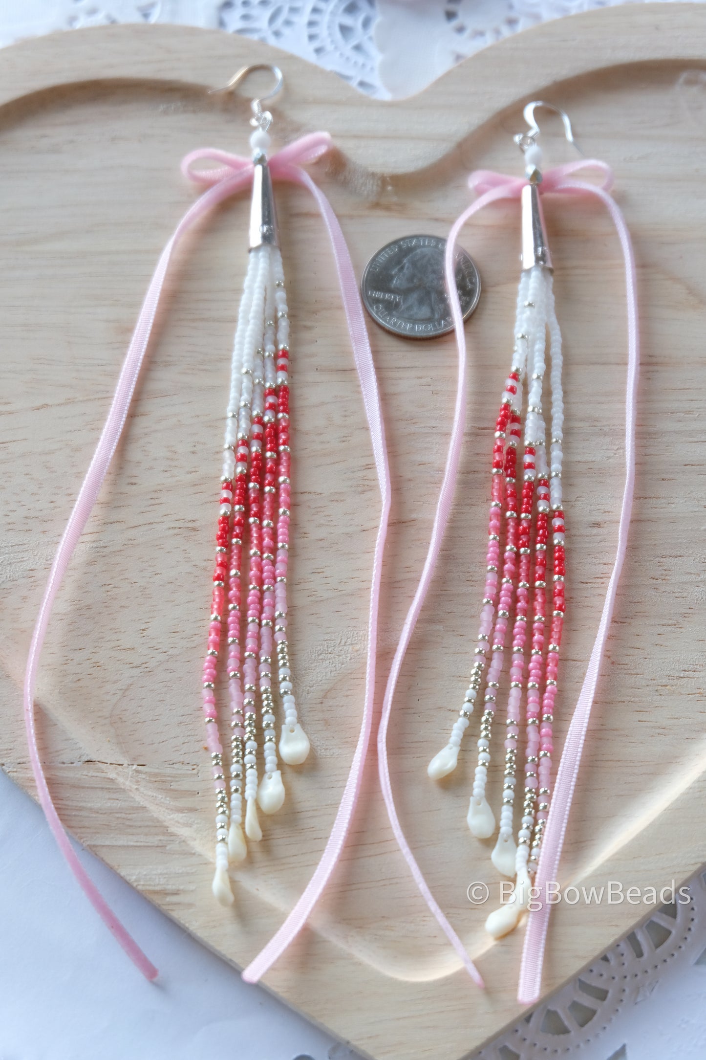 Pink Bow Fringe Earrings