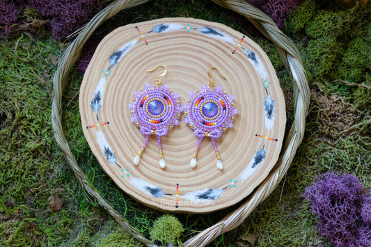 Purple and Fire Circle Bow Earrings