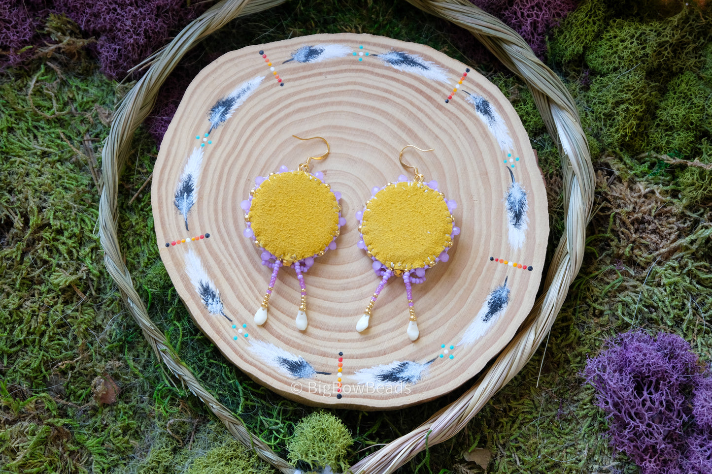 Purple and Fire Circle Bow Earrings