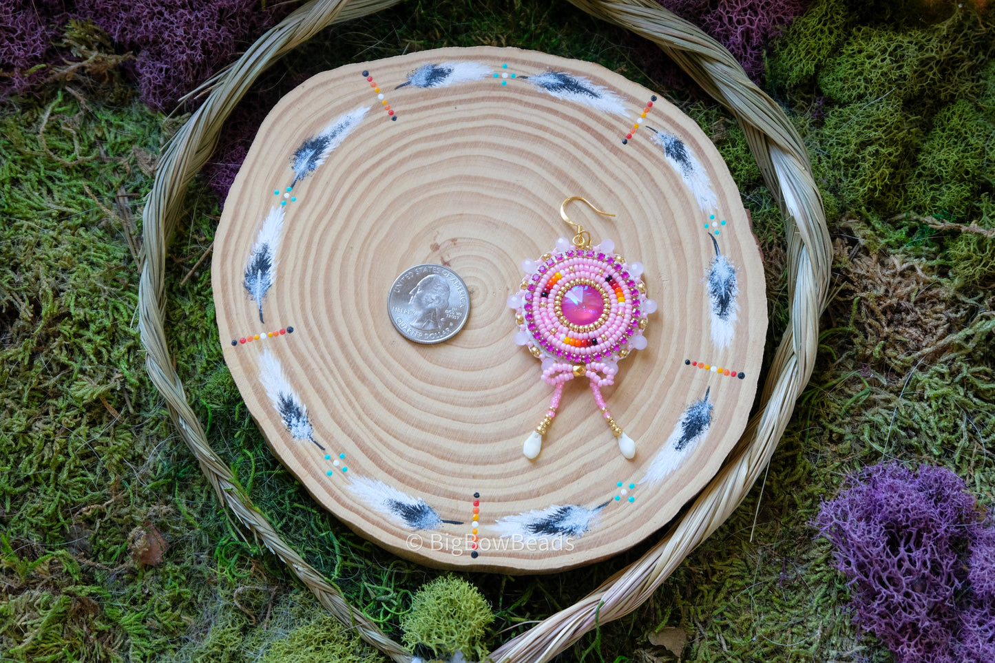 Pink and Fire Circle Bow Earrings