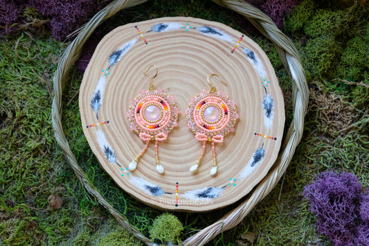 Peach and Fire Circle Bow Earrings