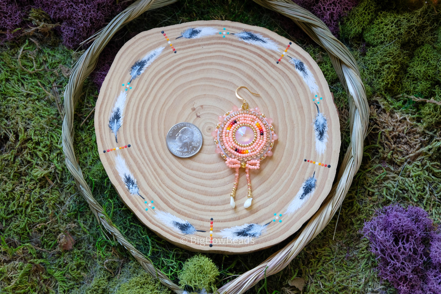 Peach and Fire Circle Bow Earrings