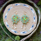 Sage Green and Fire Circle Bow Earrings