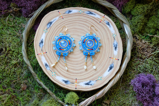 Blue and Fire Circle Bow Earrings