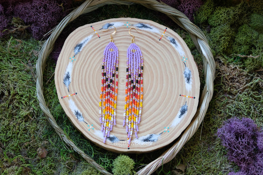 Purple Feathered Fire Fringe Earrings