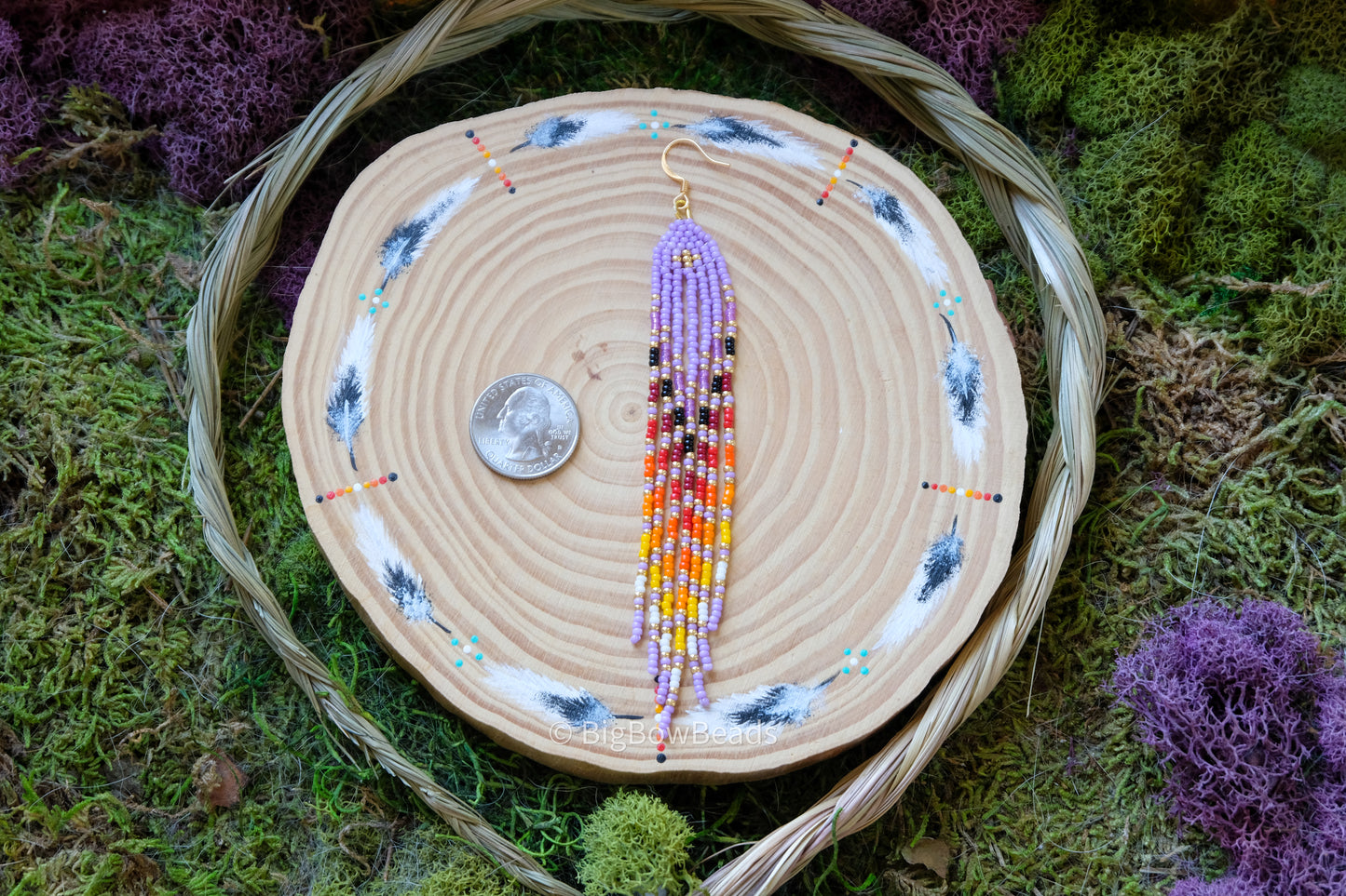 Purple Feathered Fire Fringe Earrings