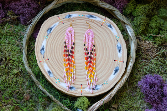 Pink Feathered Fire Fringe Earrings