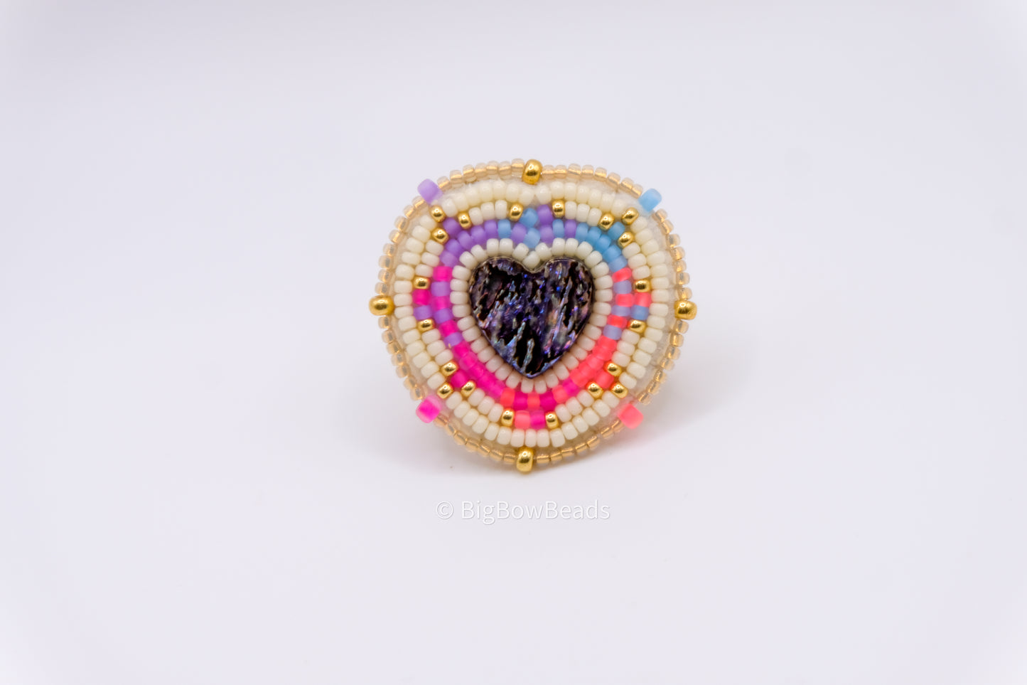 Neon Abalone Heart Ring