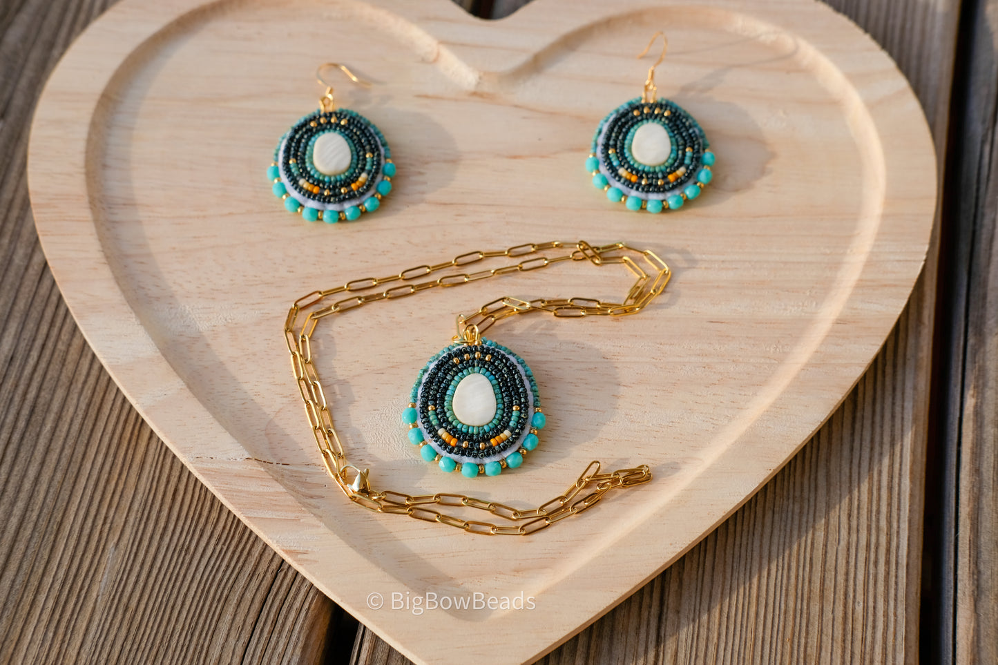 Picasso Turquoise and Black Deer Antler Earring and Necklace Set