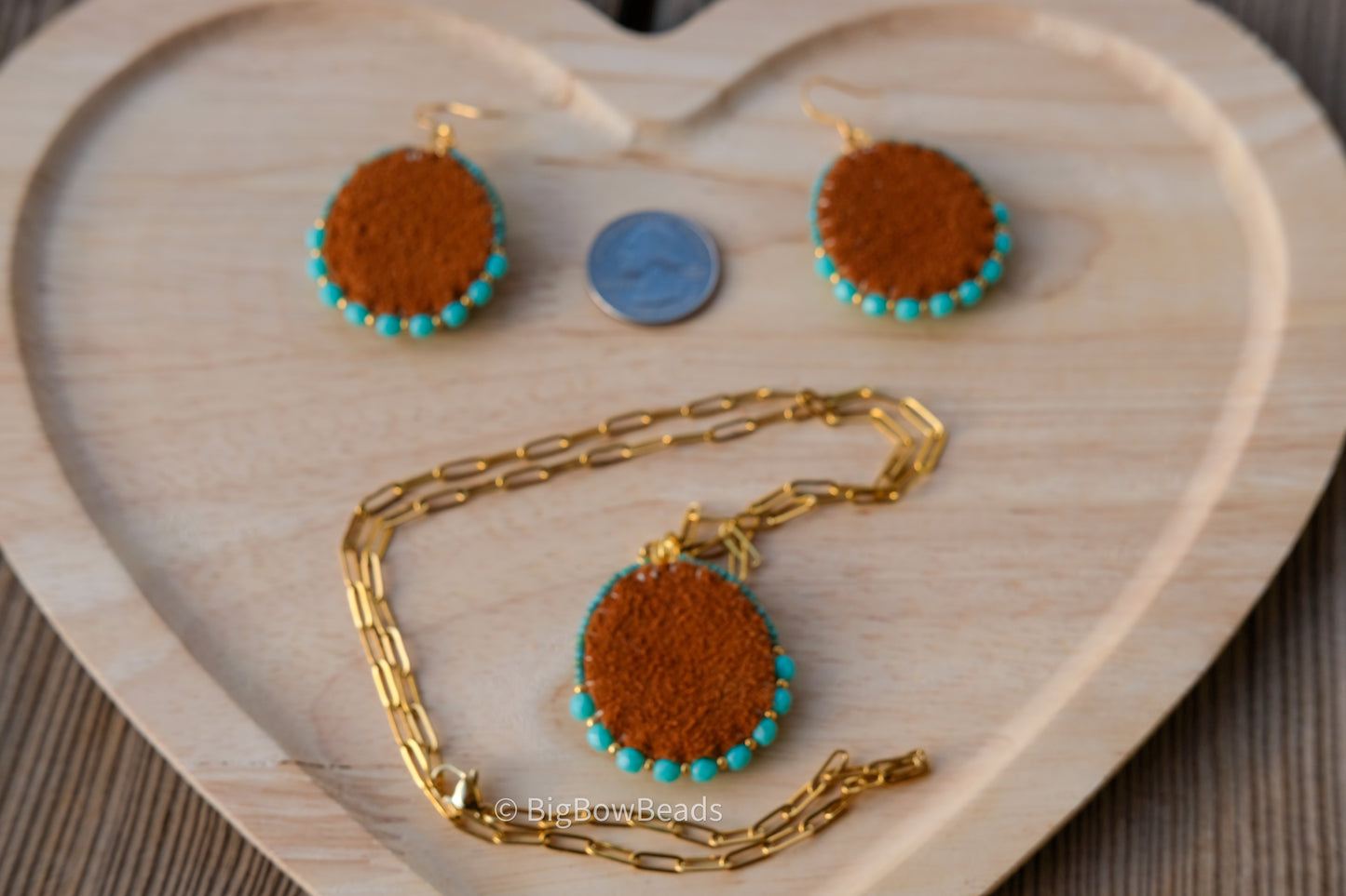 Picasso Turquoise and Black Deer Antler Earring and Necklace Set