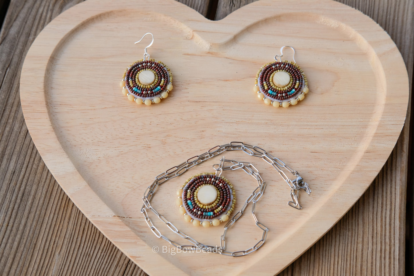 Picasso Yellow and Red Deer Antler Earring and Necklace Set