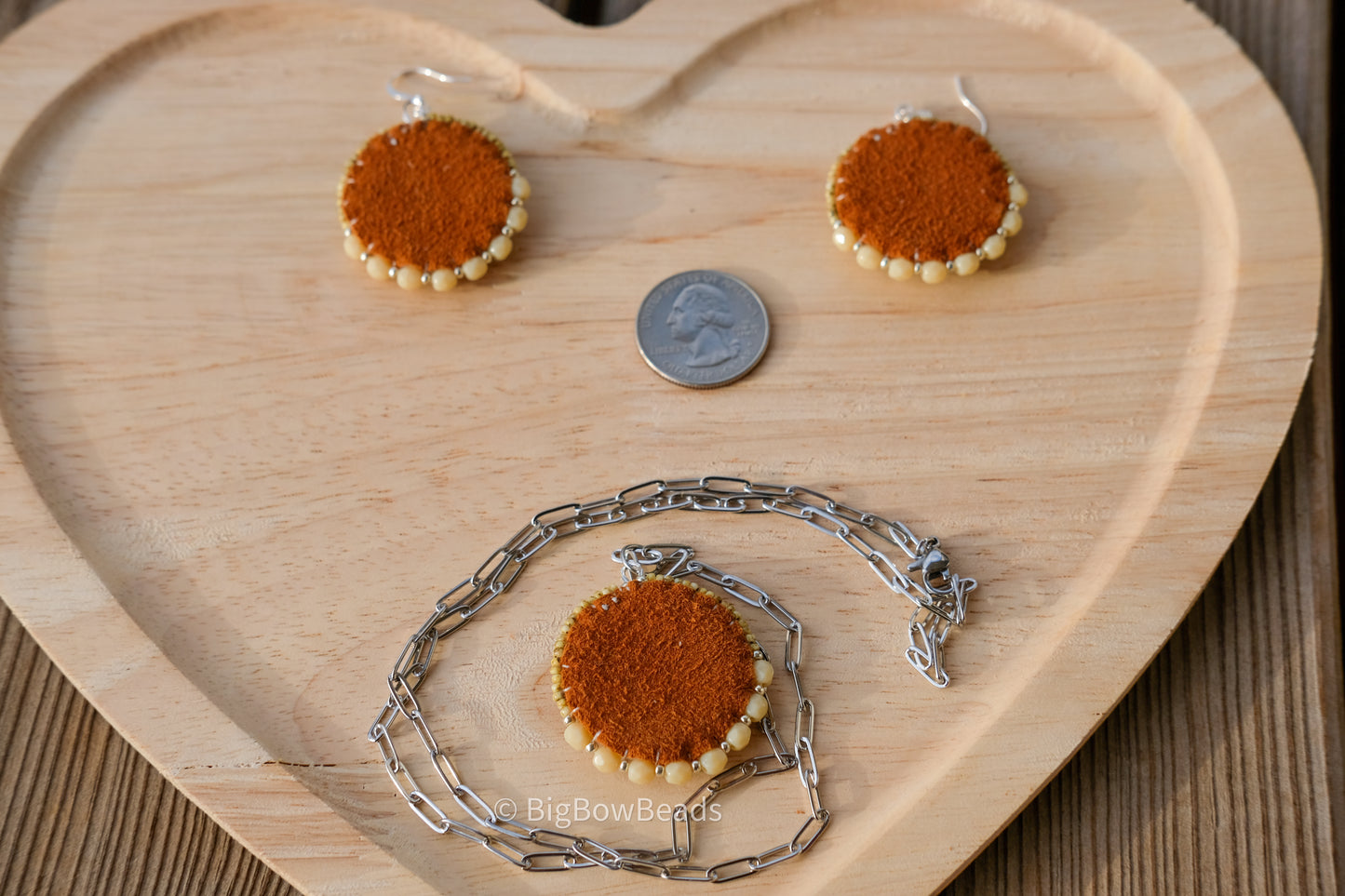 Picasso Yellow and Red Deer Antler Earring and Necklace Set