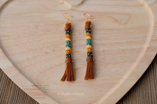 Picasso Turquoise and Black Buffalo Tail Earrings