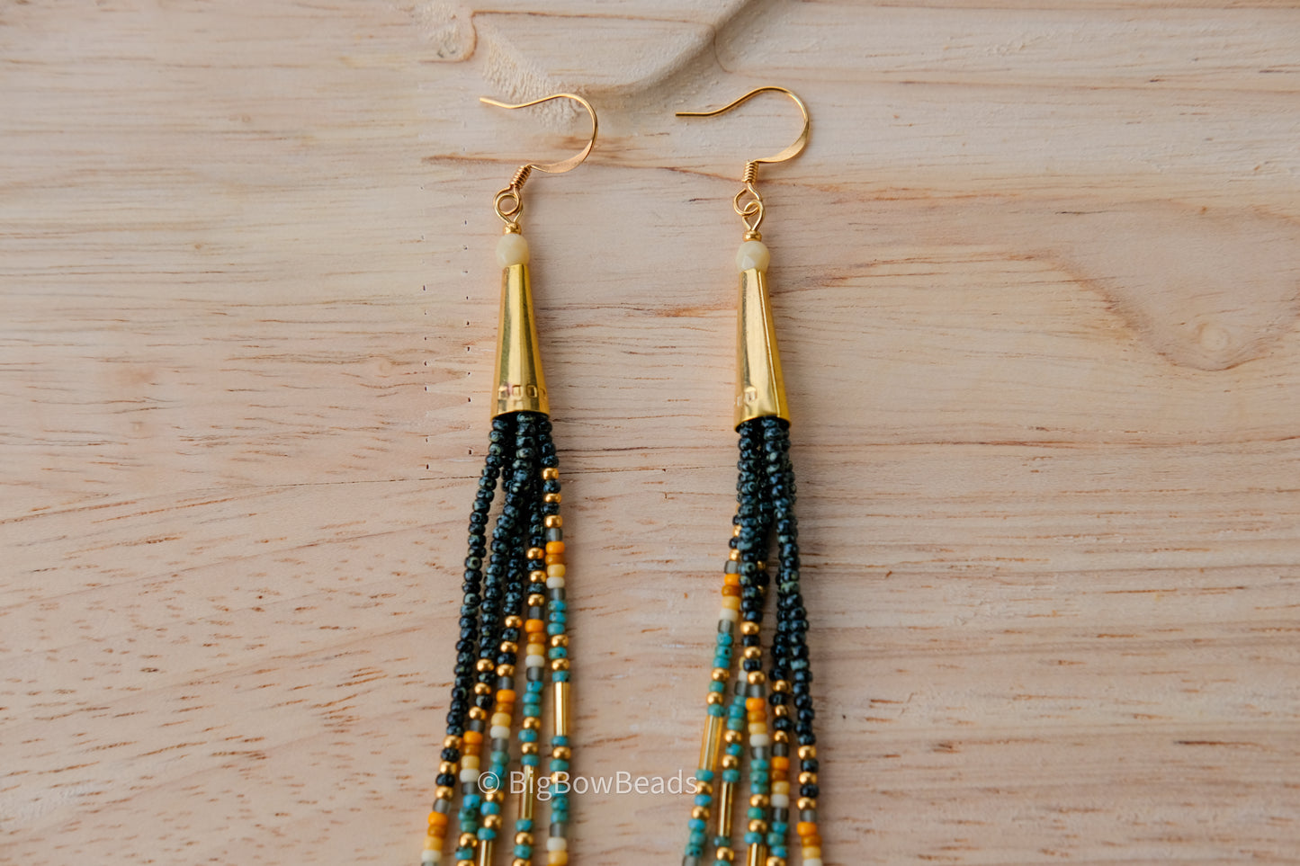 Picasso Turquoise and Black Cone Fringe Earrings