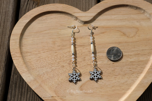 White Snowflake Stick Earrings