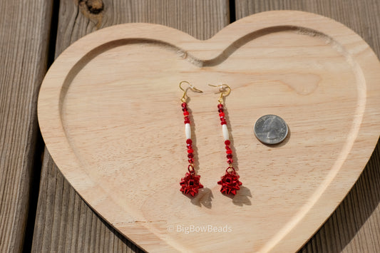 Red Bow Stick Earrings