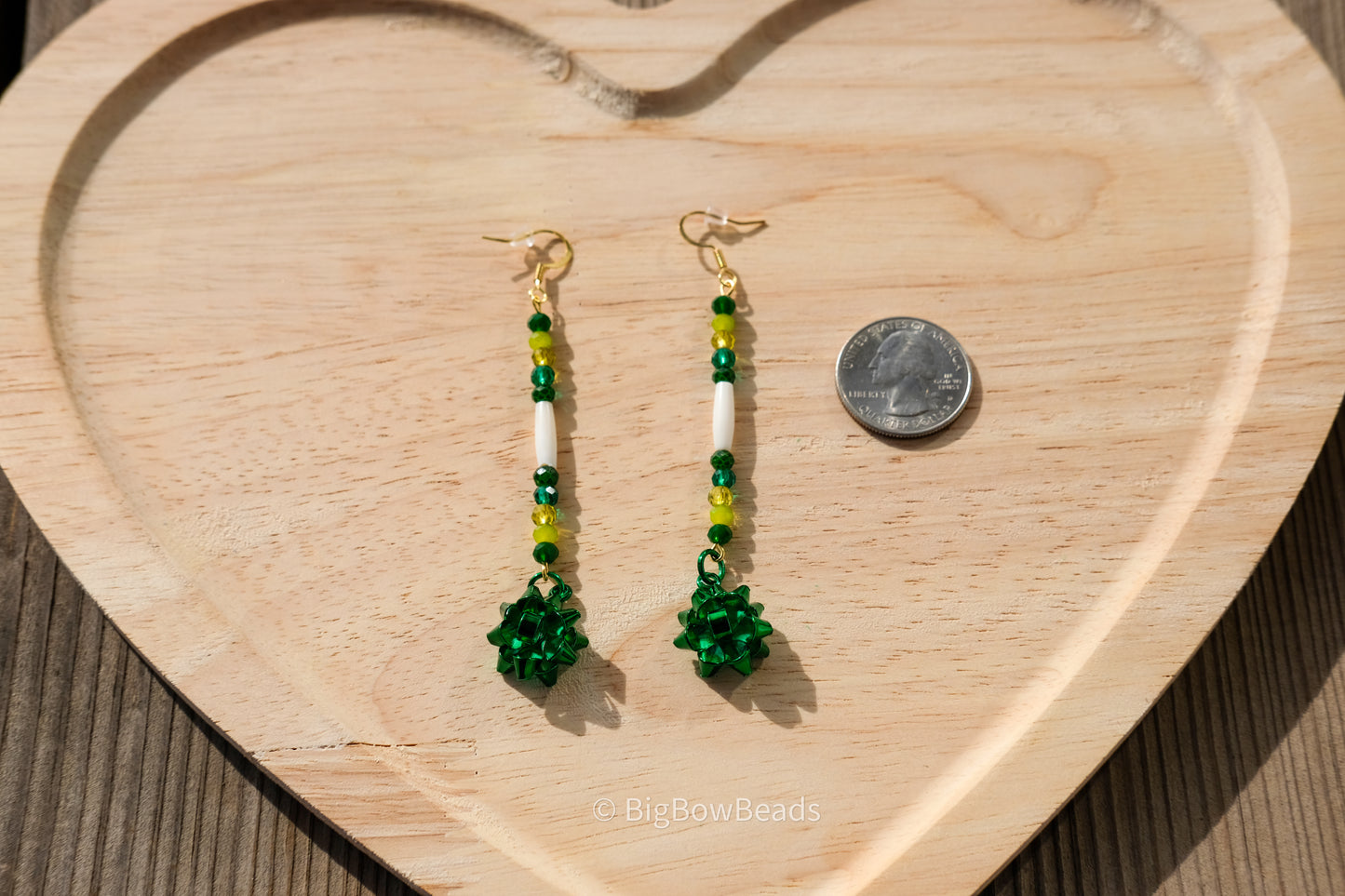 Green Bow Stick Earrings