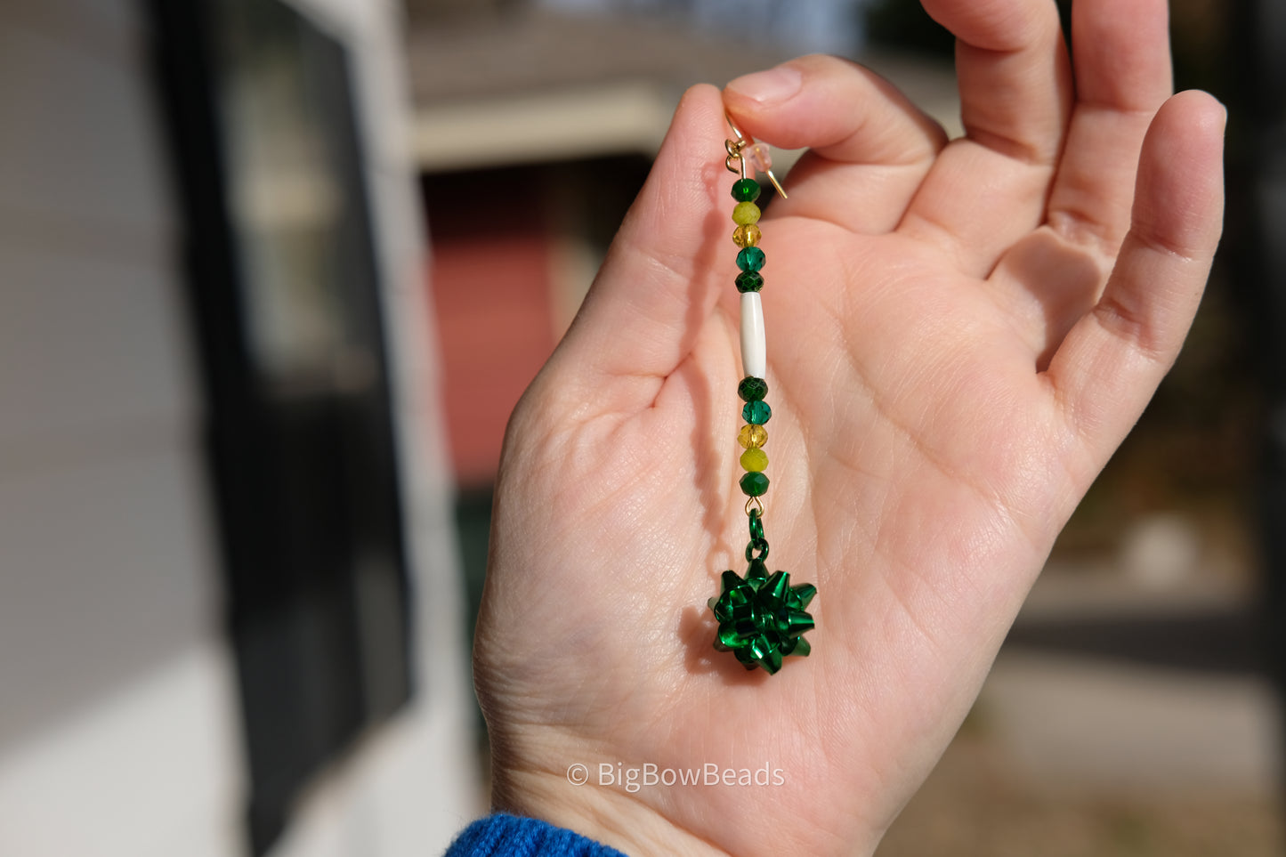 Green Bow Stick Earrings