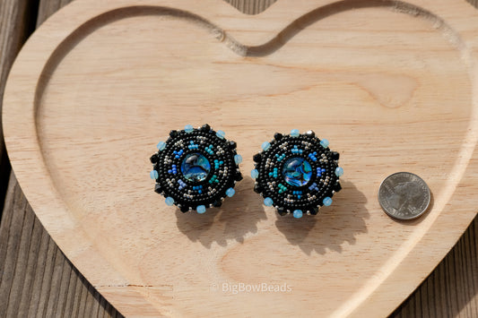 Blue Abalone Circle Earrings