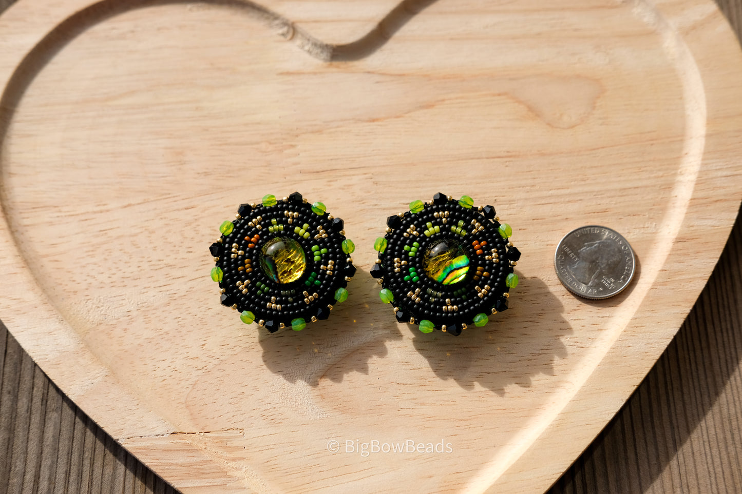 Green Abalone Circle Earrings