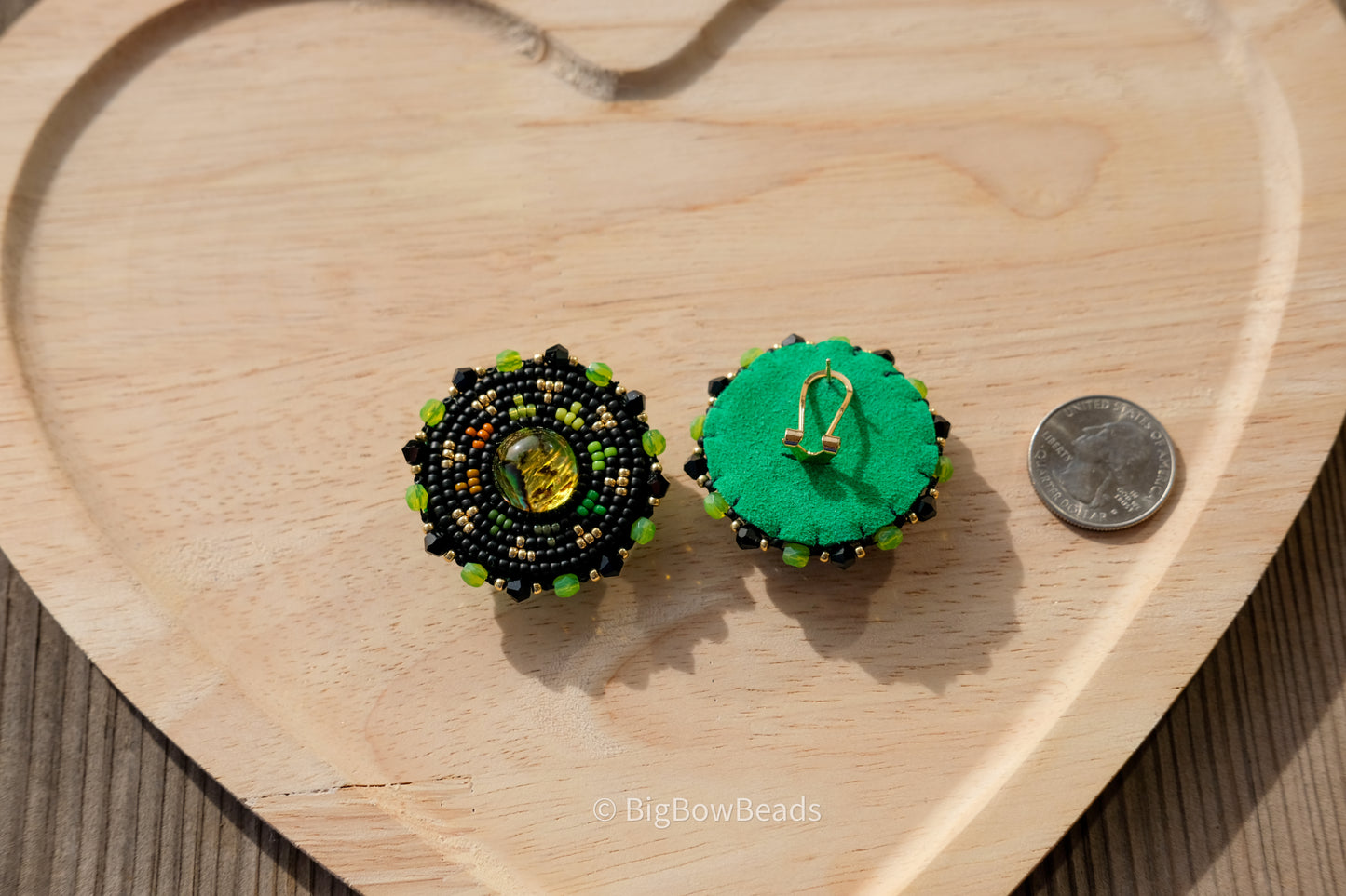 Green Abalone Circle Earrings