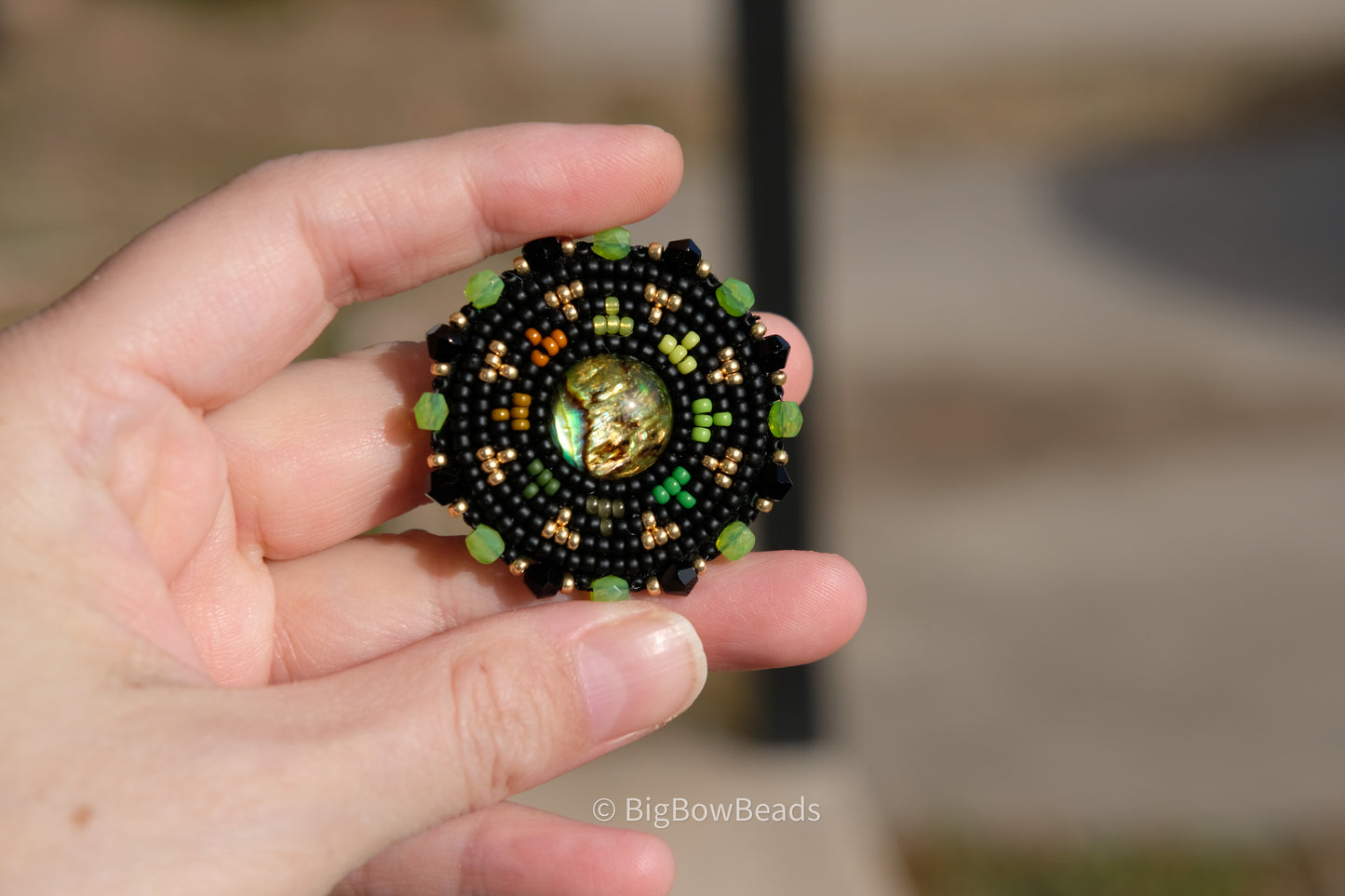 Green Abalone Circle Earrings