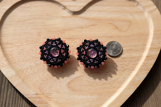 Pink Abalone Circle Earrings