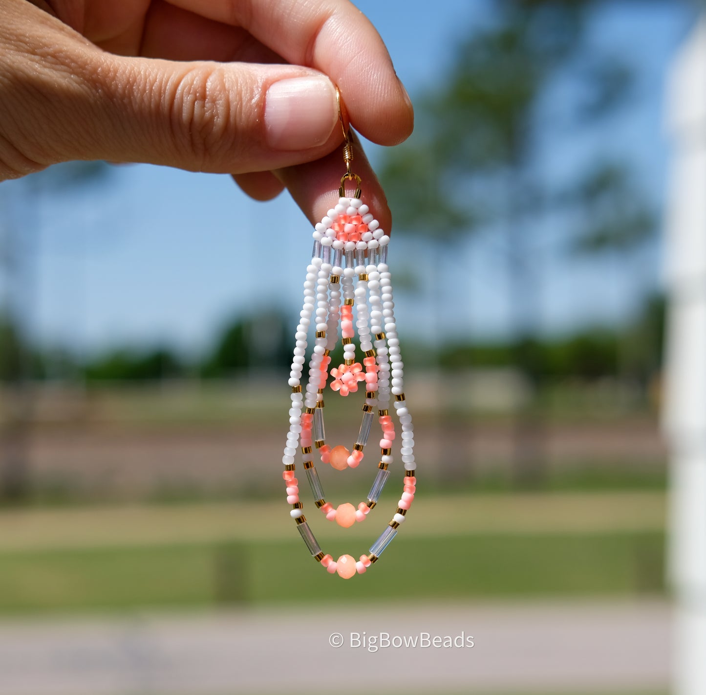 Orange Neon Flower Fringe Earrings