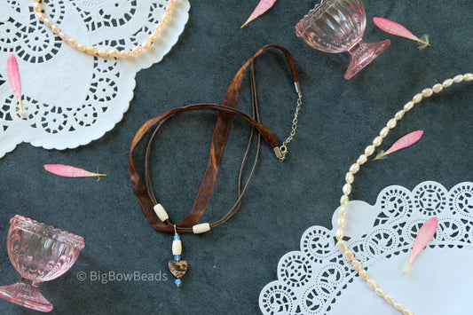 Brown Ribbon Necklace