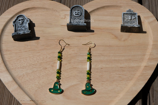 Witch hat bone and shell earrings